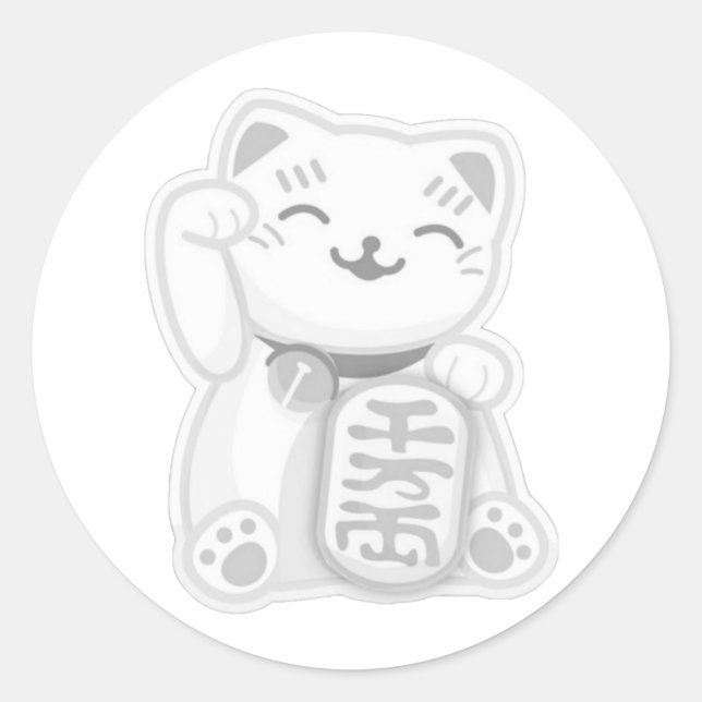 maneki neko gray classic round sticker (Front)