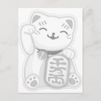 maneki neko gray postcard