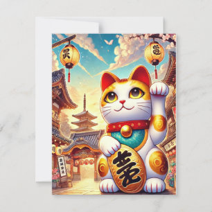 Maneki Neko Greeting Card - Perfect for Wishes
