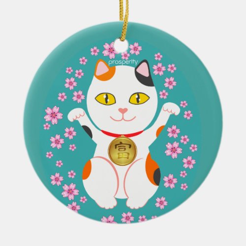 Maneki Neko Japanese Beckoning Lucky Cat Ceramic Ornament