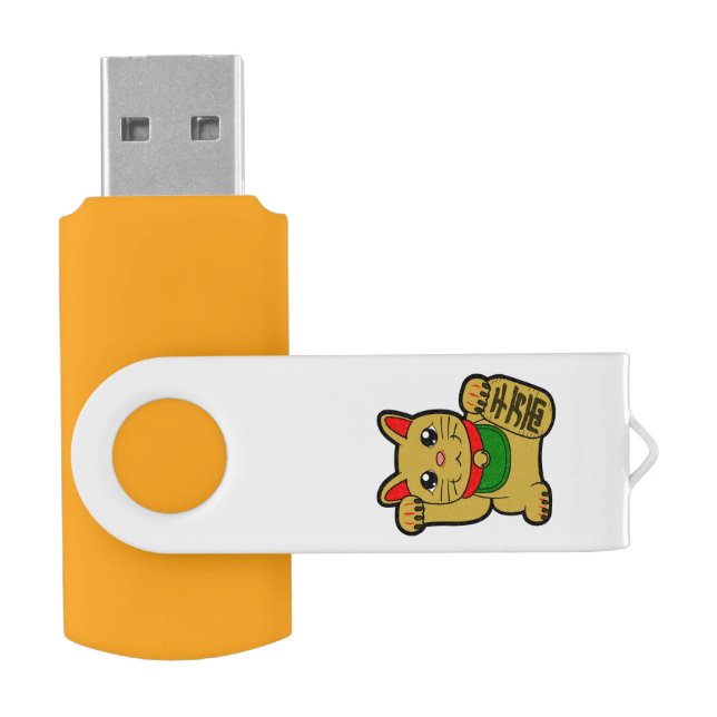 Maneki Neko: Japanese Golden Lucky Cat Flash Drive (Opened)