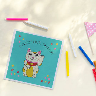 Maneki Neko Japanese Good Luck Cat Custom Message Napkins