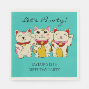 Maneki Neko Japanese Good Luck Cats Birthday Napkins