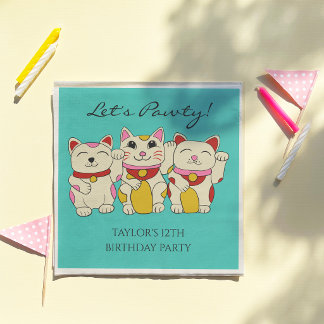 Maneki Neko Japanese Good Luck Cats Birthday Napkins
