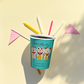 Maneki Neko Japanese Good Luck Cats Birthday Paper Cups