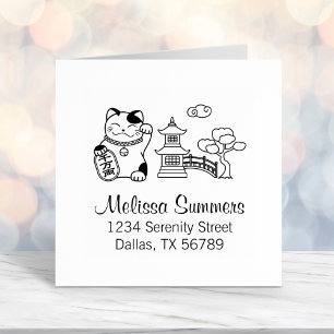 Maneki Neko Japanese Lucky Cat Address Self-inking Stamp