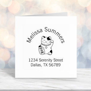 Maneki Neko Japanese Lucky Cat Arch Address Self-inking Stamp