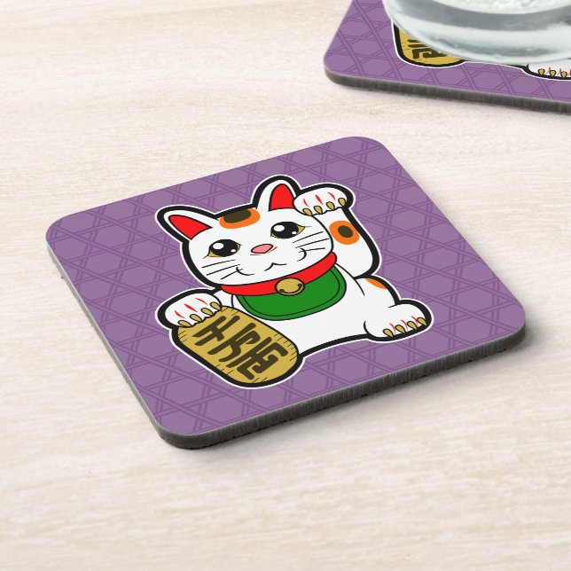 Maneki Neko: Japanese Lucky Cat Drink Coaster (Left Side)