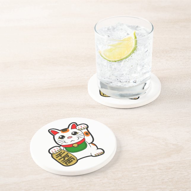 Maneki Neko: Japanese Lucky Cat Drink Coaster (Side)