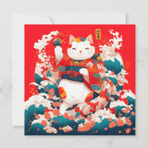 Maneki-Neko, Japanese Lucky Cat Holiday Card