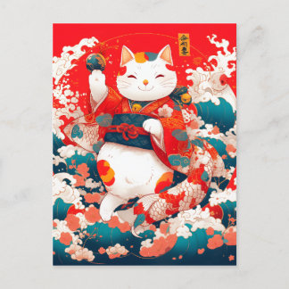 Maneki-Neko, Japanese Lucky Cat Holiday Postcard