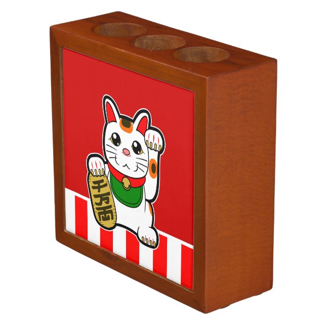 Maneki Neko: Japanese Lucky Cat Pencil/Pen Holder (Angled)