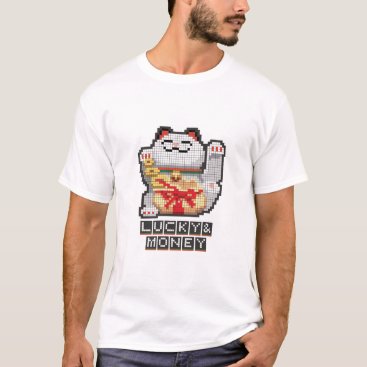 Maneki neko japanese lucky cat pixel art T-Shirt