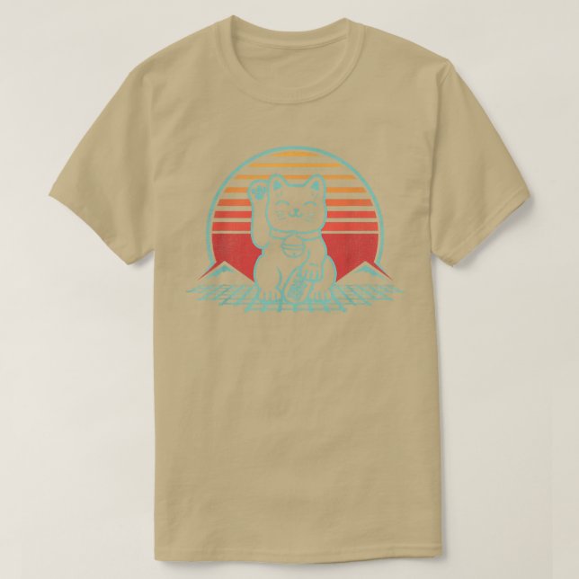 Maneki Neko Japanese Lucky Cat Retro Aesthetic Kaw T-Shirt (Design Front)