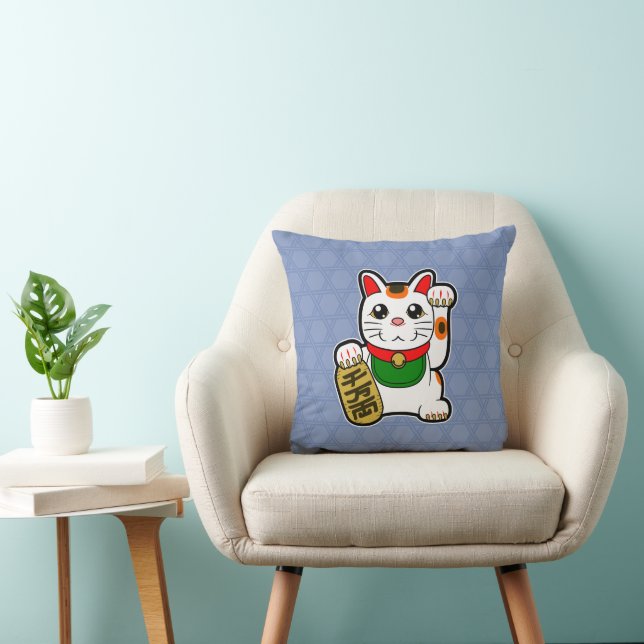 Maneki Neko: Japanese Lucky Cat Reversible Throw Pillow (Chair)