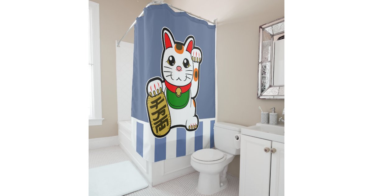Maneki Neko Japanese Lucky Cat Shower Curtain Zazzle