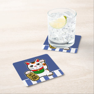 Maneki Neko: Japanese Lucky Cat Square Paper Coaster