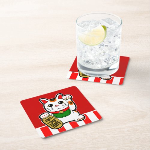 Maneki Neko Japanese Lucky Cat Square Paper Coaster