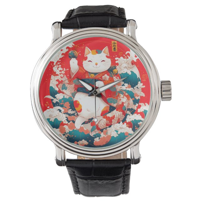 Maneki-Neko, Japanese Lucky Cat Watch (Front)