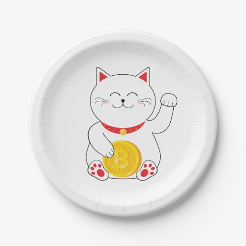 Maneki Neko Lucky Cat Bitcoin Paper Plates