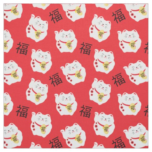 Maneki Neko Lucky Cat Chinese Japanese Symbol Fabric