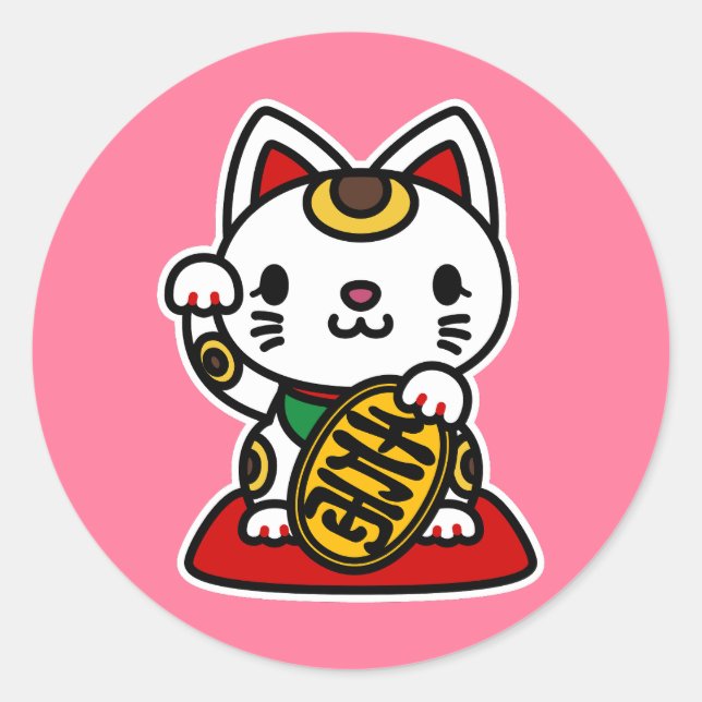 Maneki Neko (Lucky Cat) Classic Round Sticker (Front)