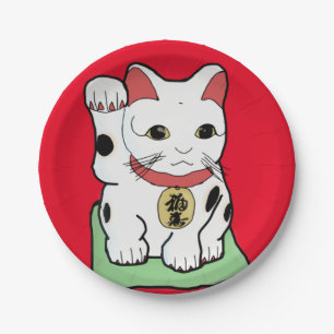 Maneki-Neko /Lucky Cat Emoji Paper Plates