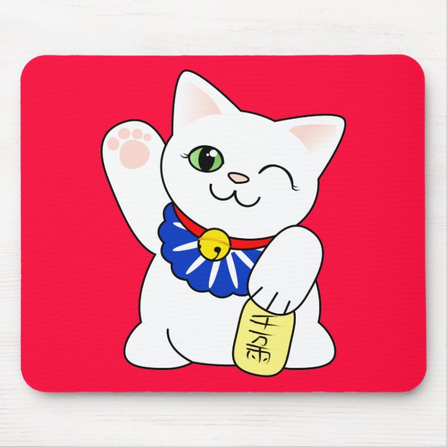 Maneki Neko Lucky Cat Mouse Pad (Front)