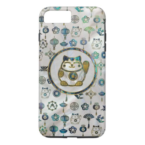 Maneki Neko Lucky cat on  pearl and abalone iPhone 8 Plus7 Plus Case