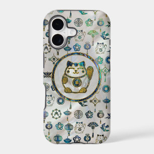 Maneki Neko Lucky cat on pearl and abalone iPhone 17 Case