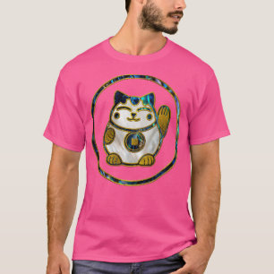 Maneki Neko Lucky cat on pearl and abalone T-Shirt