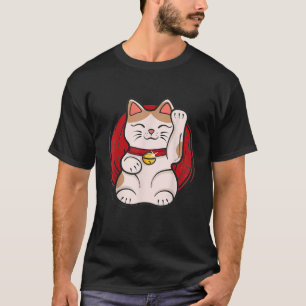 Maneki Neko Lucky Cat Statue Waving Japanese Style T-Shirt