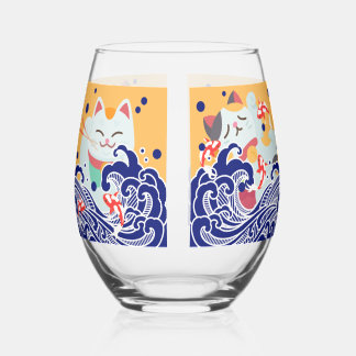 MANEKI NEKO lucky cat Stemless Wine Glass