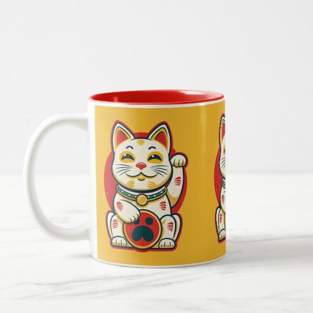 Maneki Neko - Lucky Cat Two-Tone Coffee Mug (Left)