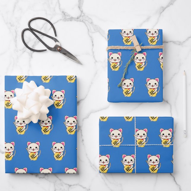 Maneki Neko - Lucky Cat Wrapping Paper Sheets (Front)