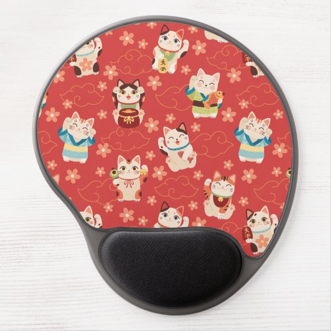 Maneki Neko Lucky Cats Gel Mouse Pad (Front)