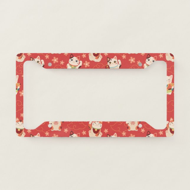 Maneki Neko Lucky Cats License Plate Frame (Front)