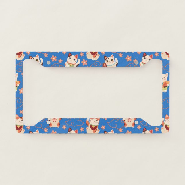 Maneki Neko Lucky Cats License Plate Frame (Front)