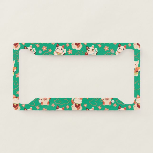 Maneki Neko Lucky Cats License Plate Frame (Front)
