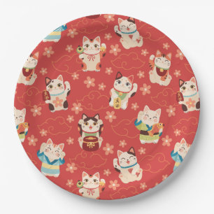 Maneki Neko Lucky Cats Paper Plates