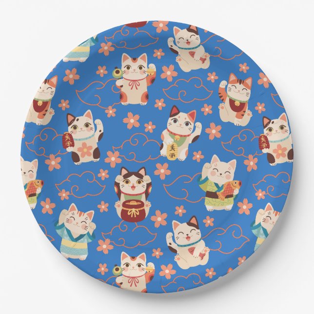 Maneki Neko Lucky Cats Paper Plates (Front)