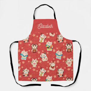 Maneki Neko Lucky Cats Personalized  Apron