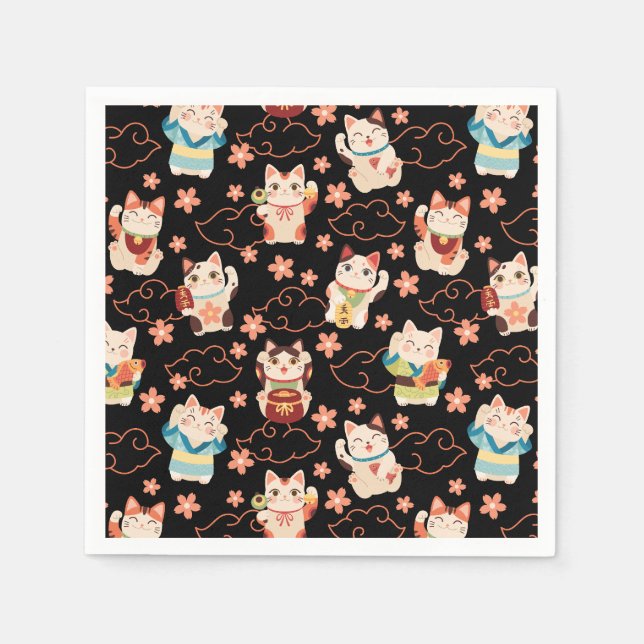 Maneki Neko Lucky Cats Personalized  Napkins (Front)