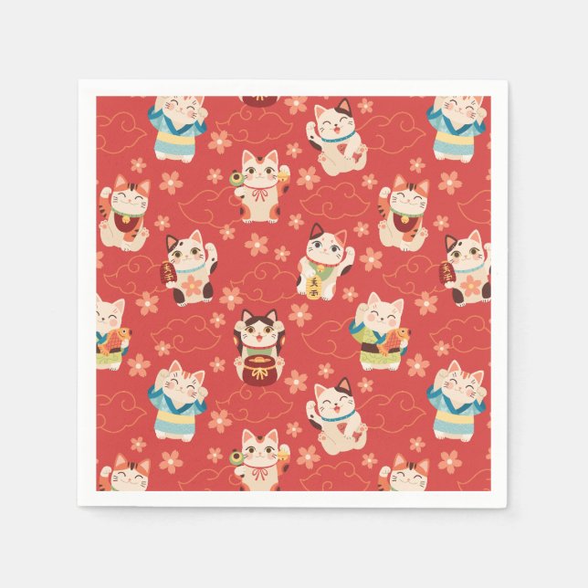 Maneki Neko Lucky Cats Personalized  Napkins (Front)
