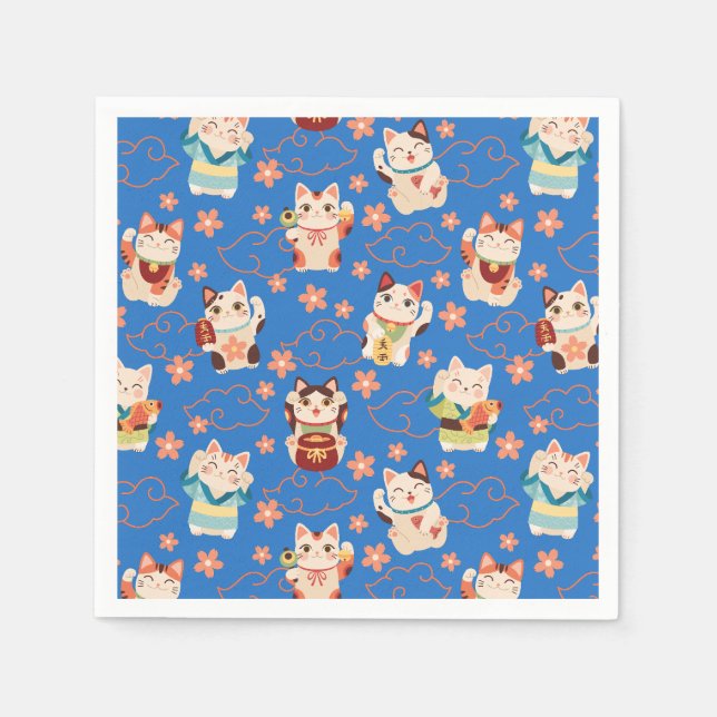 Maneki Neko Lucky Cats Personalized  Napkins (Front)