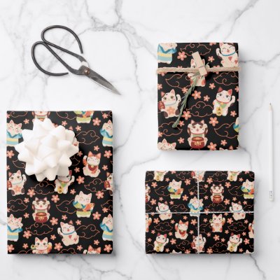 Maneki Neko Lucky Cats Wrapping Paper Set