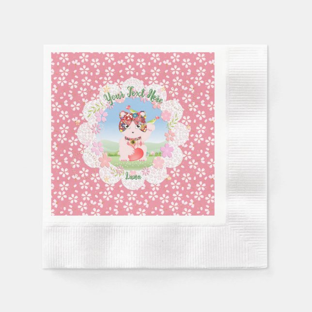 Maneki Neko Lucky Luna Party  Napkins (Front)