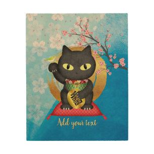 Maneki Neko Lucky Poilue Wood Wall Art