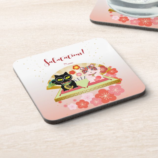 Maneki Neko Lucky Poiluna rubber Beverage Coaster (Left Side)
