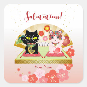 Maneki Neko Lucky Poiluna Square Sticker